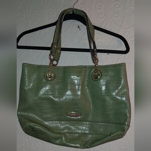 Green Crocodile-Embossed Tote Bag